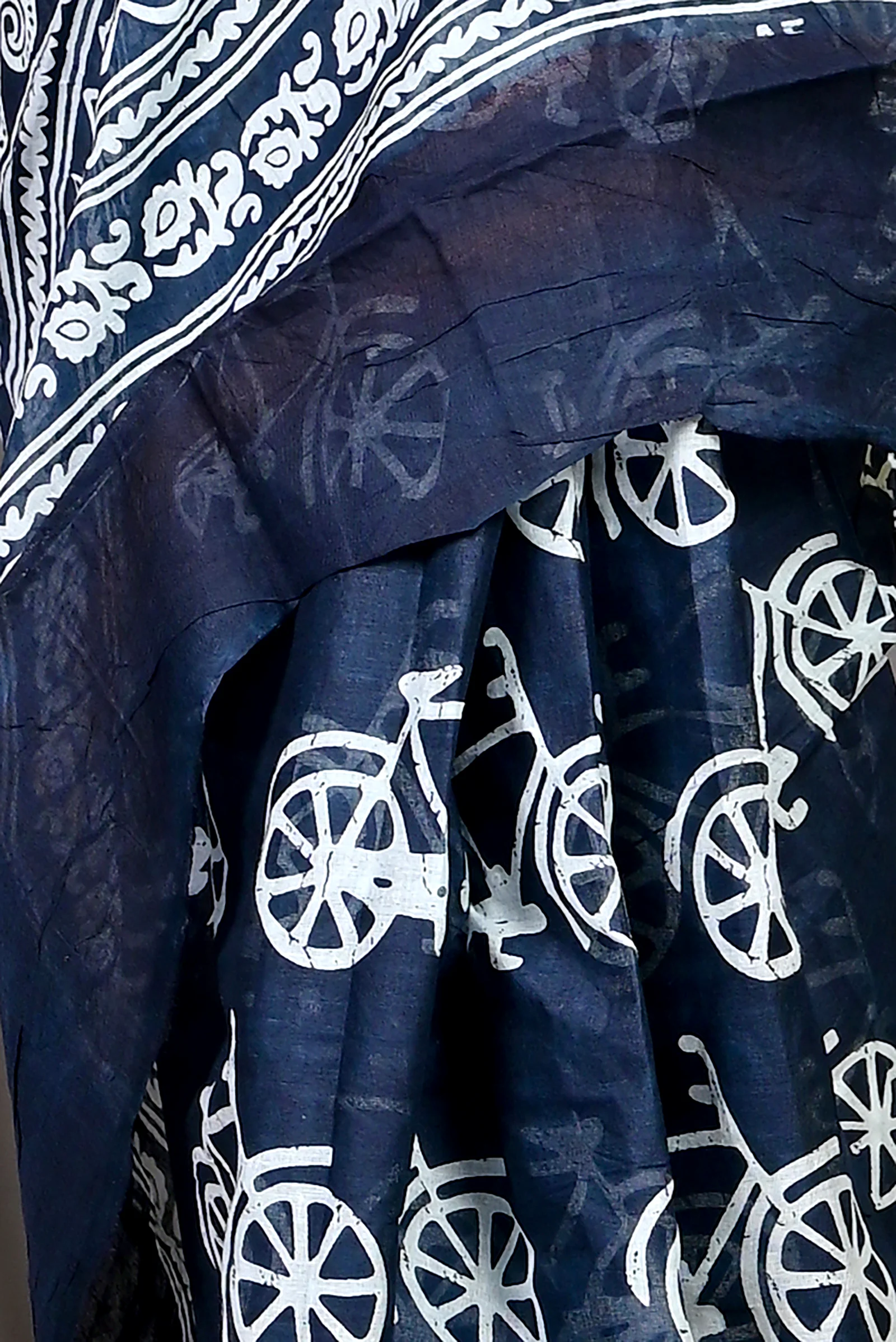 Blue White Cotton Soumava Printed Handloom Saree (587)
